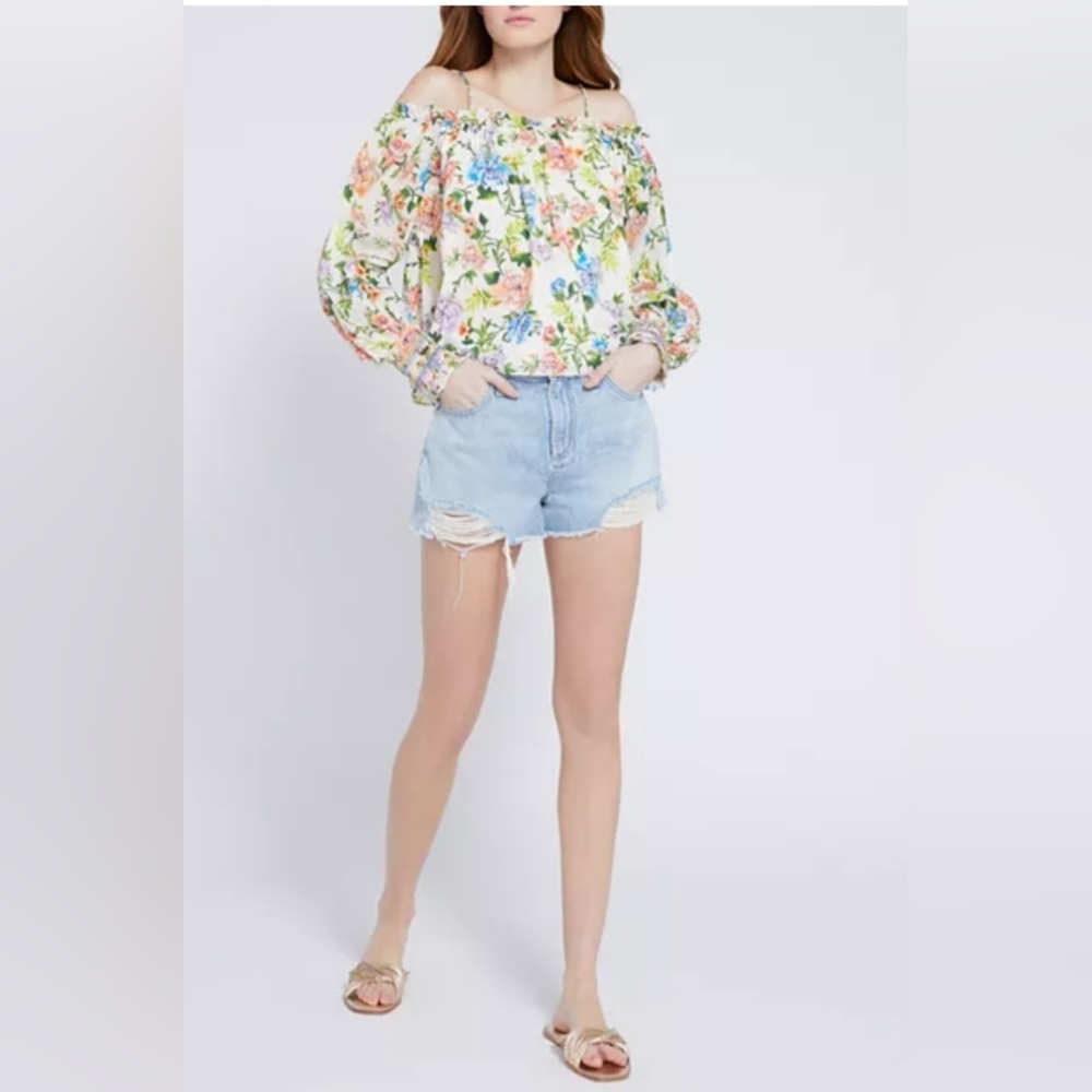 Alice + olivia tereza flora print off shoulder top Size Small - Picture 10 of 15